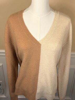 🤎 Spring + Mercer 100% Cashmere Colorblock V-Neck Sweater XL
